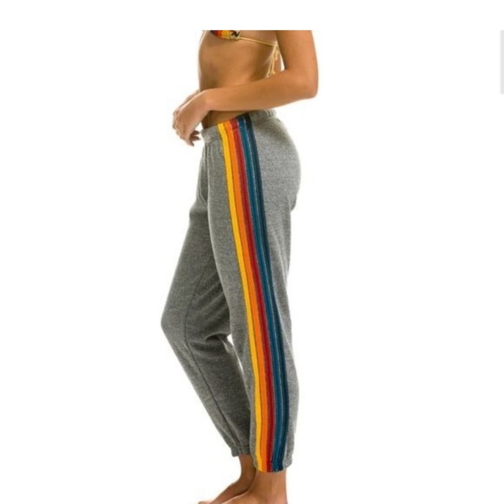 Aviator Nation 5 Stripe Sweatpants in Heather Grey XS New